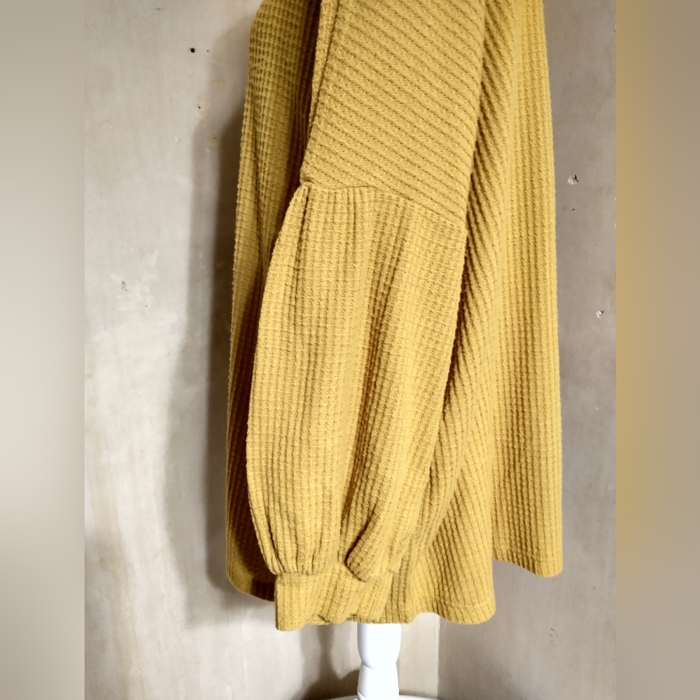 Mustard Yellow Waffle Knit Cold Shoulder Top - Picture 4 of 12